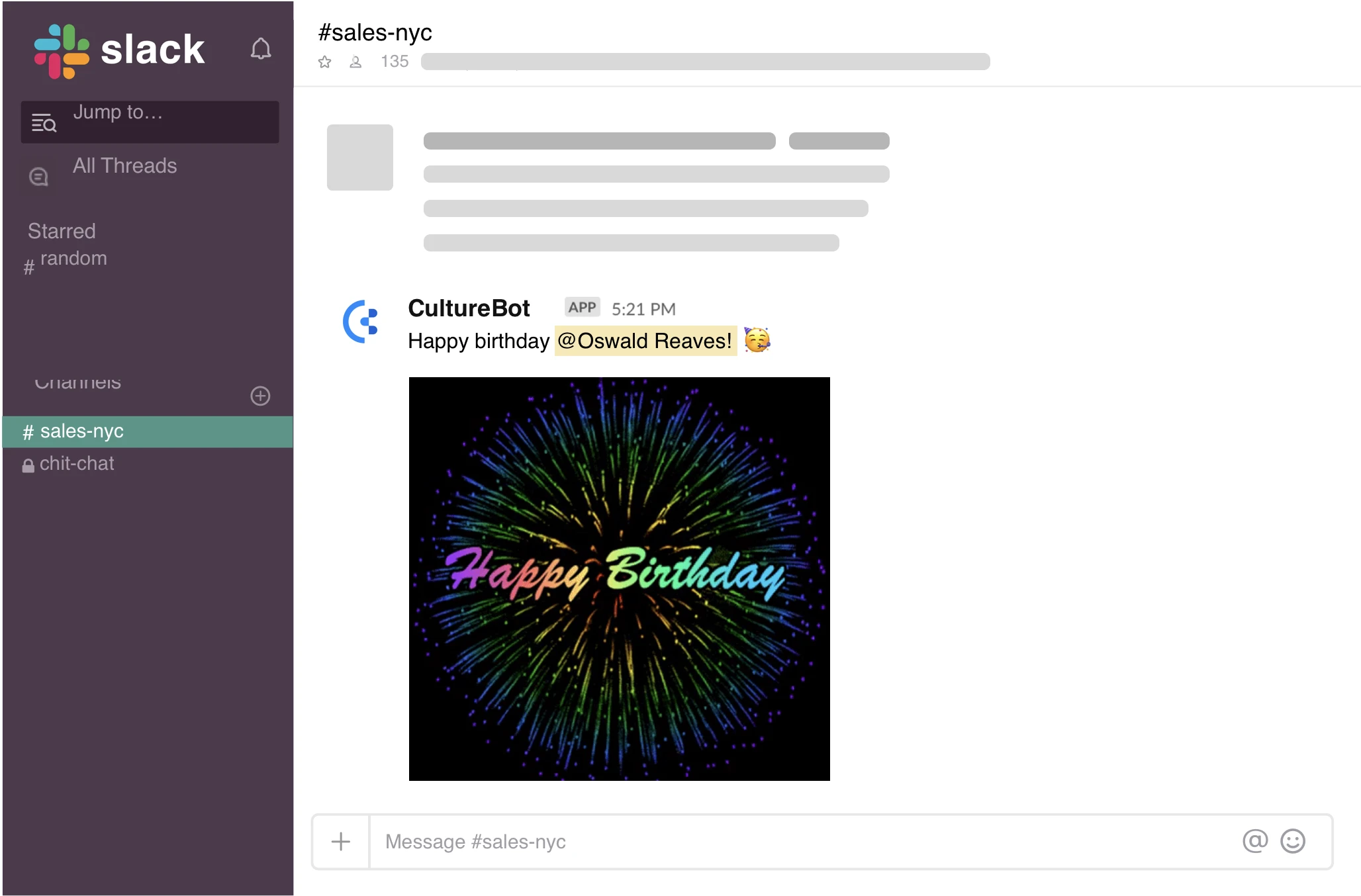 virtual birthday celebrations in Slack