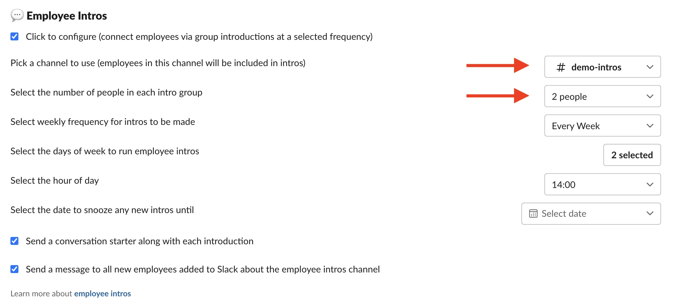employee intro settings, part one