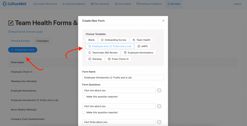 Image showing screen in Slack/Teams collecting information about new employee to welcome them and make them feel part of the group.