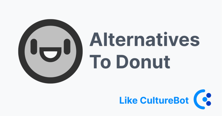 Graphic showing the Donut Slack app logo with the text ‘Alternatives to Donut’ alongside the CultureBot logo and tagline ‘Like CultureBot,’ highlighting Slack app alternatives for team engagement and culture building.