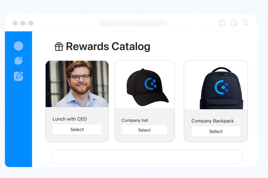 create custom peer rewards for slack and teams like lunch with CEO or company swag.