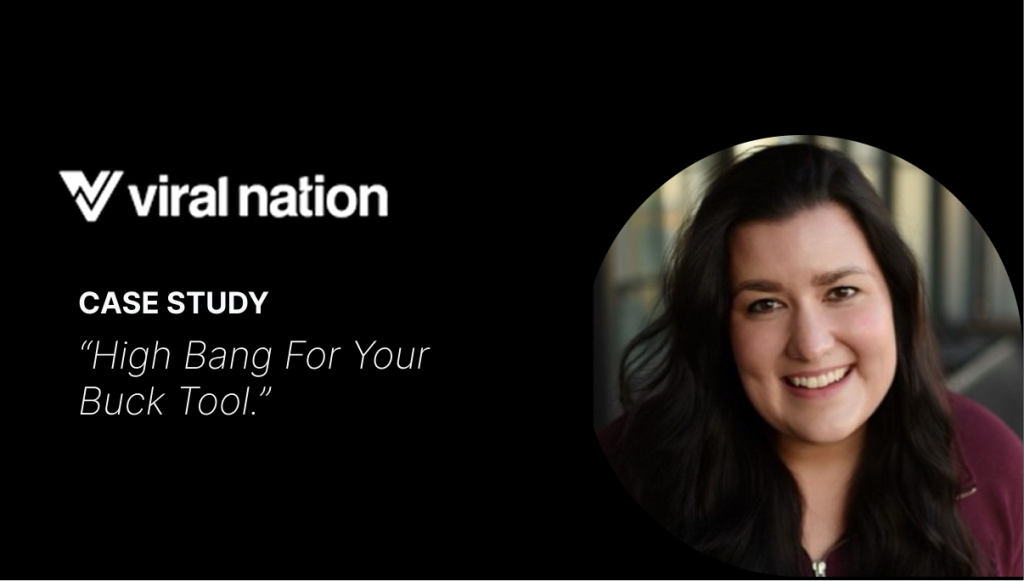 Case Study from Viral Nation, this is cover image, showing company contact (Lindsay) and her quote that Culturebot is a high bang for your buck tool.